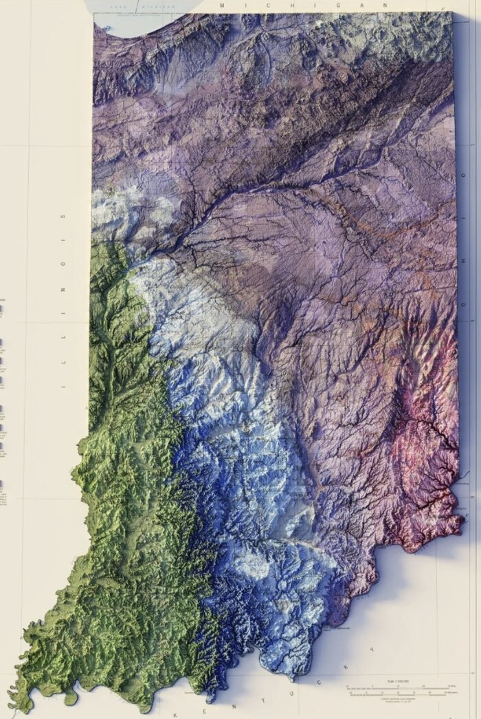 Relief map of Indiana showing Ripple Distribution station locations